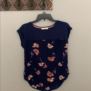 Navy Blue Floral Blouse